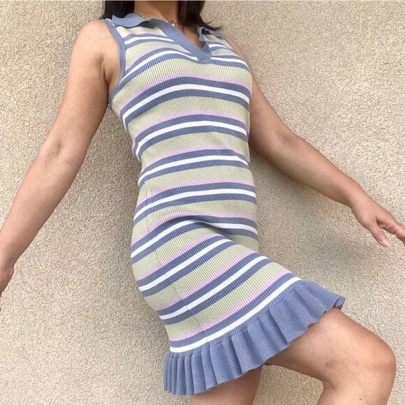 Hippie Rose Stripe Color Block Ruffled Bottom Dress Size: L - Picture 3 of 14